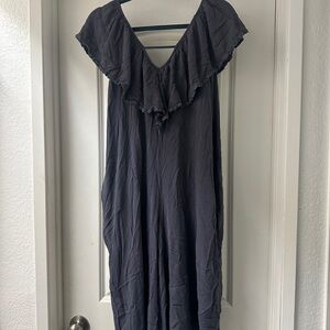 Easel Charcoal Ruffled jumpsuit with pockets